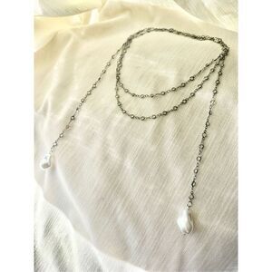 Gun metal pearl chain link necklace